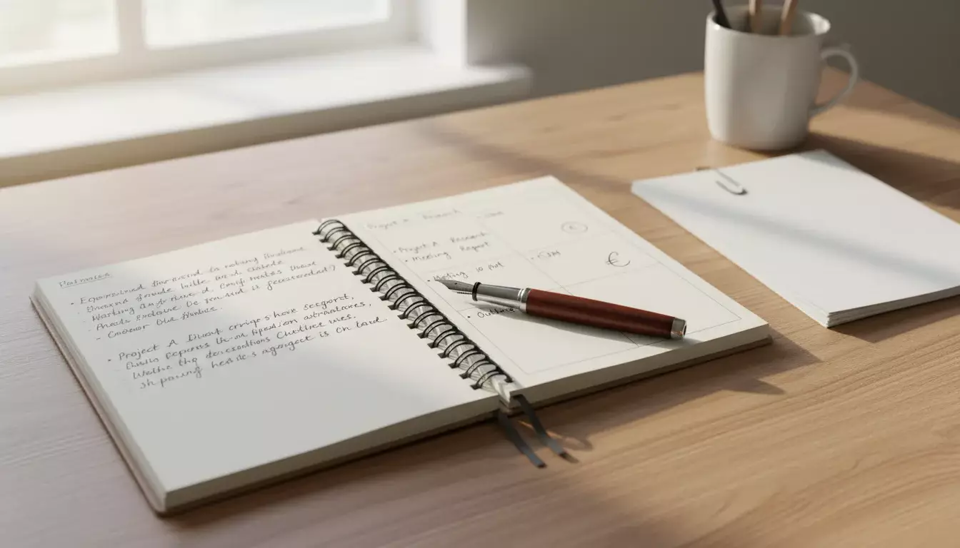 Notizbuch mit Stift auf einem Schreibtisch für Wettplanung