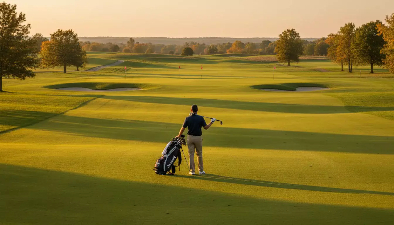 Golfer auf dem Fairway mit mehreren Flaggen im Hintergrund als Symbol für Anbietervielfalt