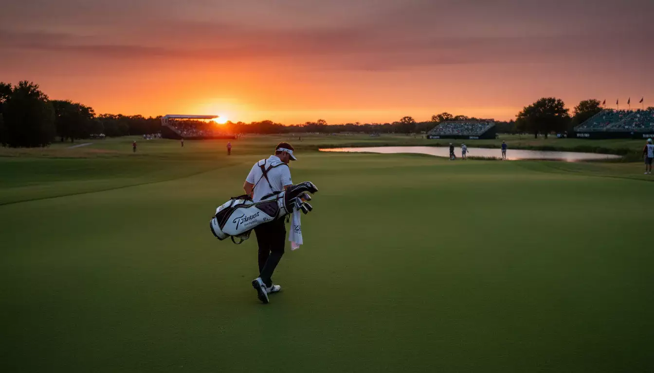 Golfspieler geht über das Fairway bei einem Turnier am Freitagabend