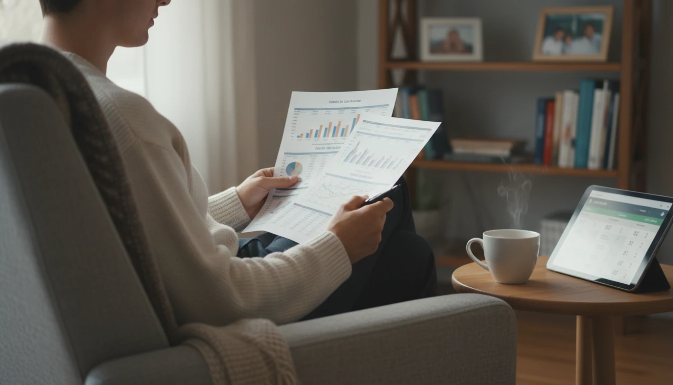 Person studiert Golfstatistiken in entspannter Atmosphäre