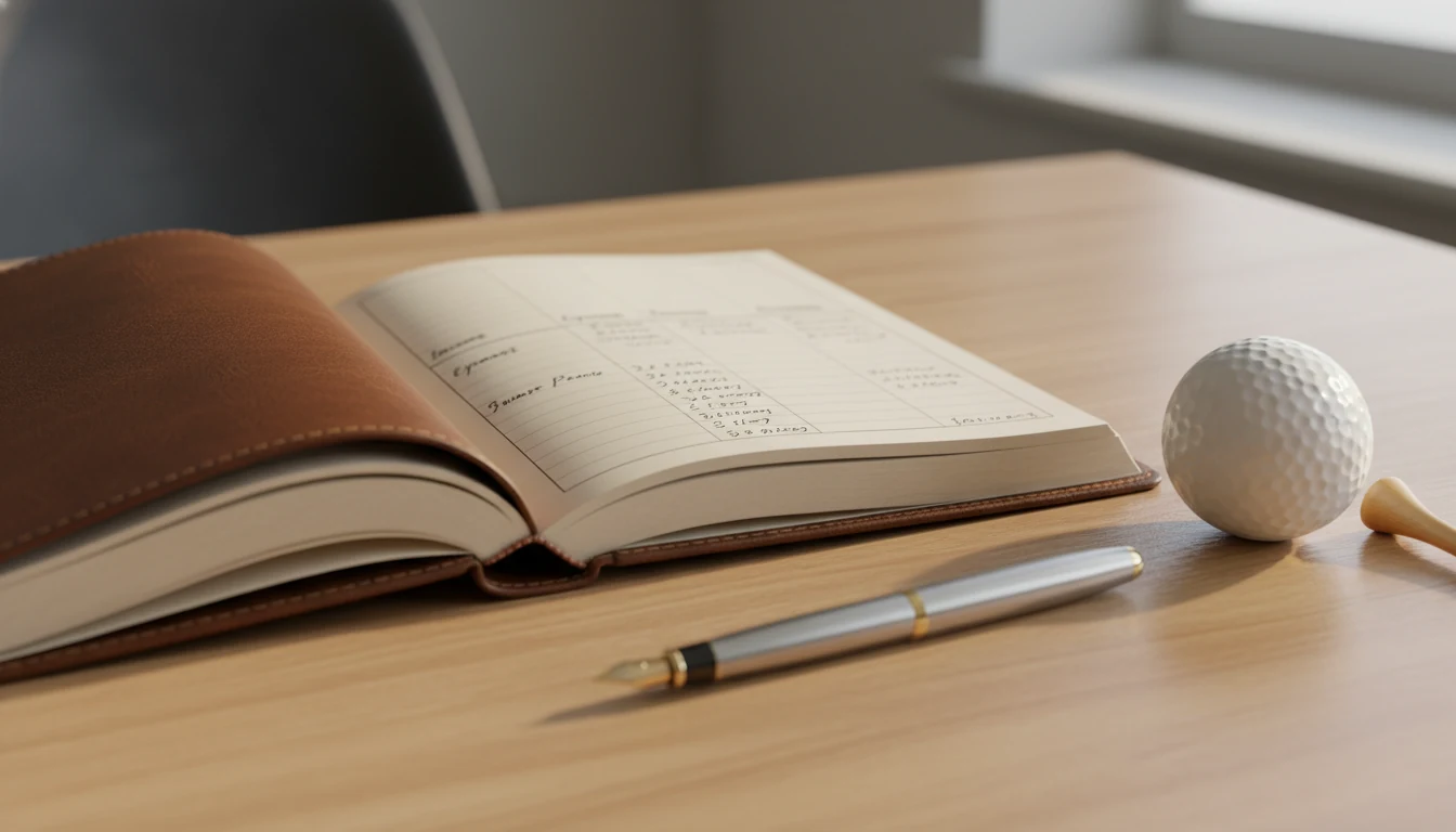 Notizbuch mit Budgetplanung und Stift auf Schreibtisch