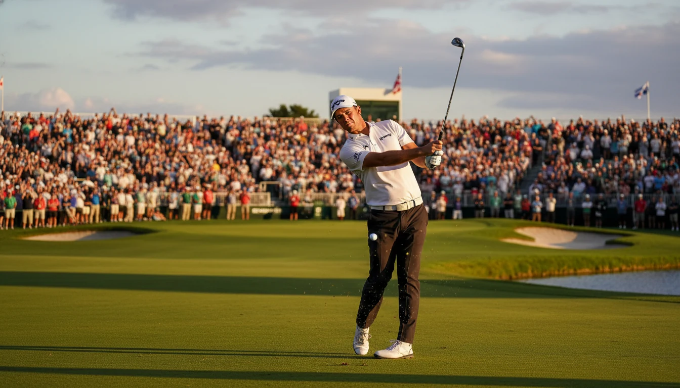 Golfspieler schlägt vor Publikum bei laufendem Turnier