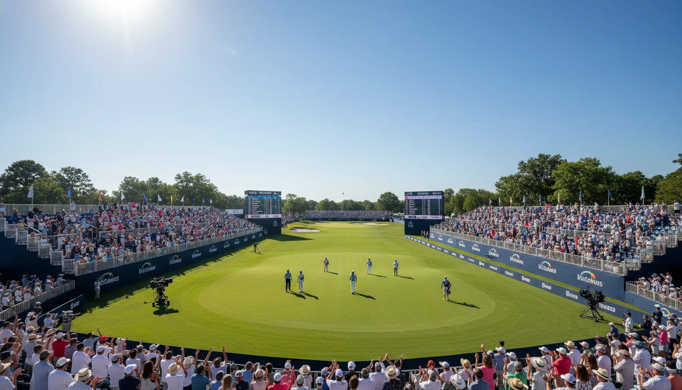 Golfturnierplatz mit Zuschauertribünen bei einem PGA-Event