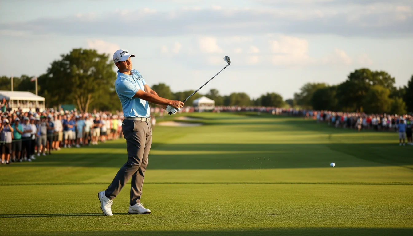 Golfspieler schlägt am Abschlag eines Major-Turniers