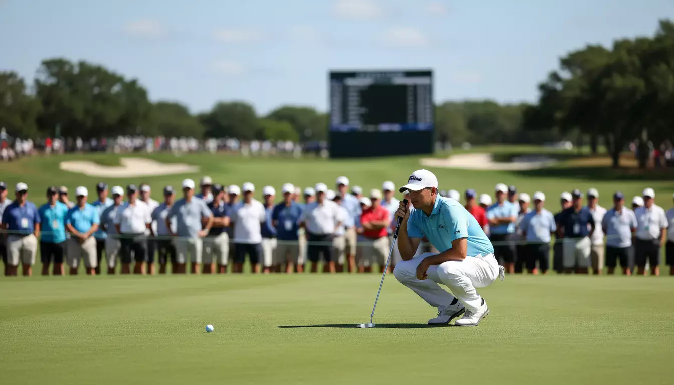 Golfspieler auf dem Grün bei einem PGA Tour Turnier mit Zuschauern