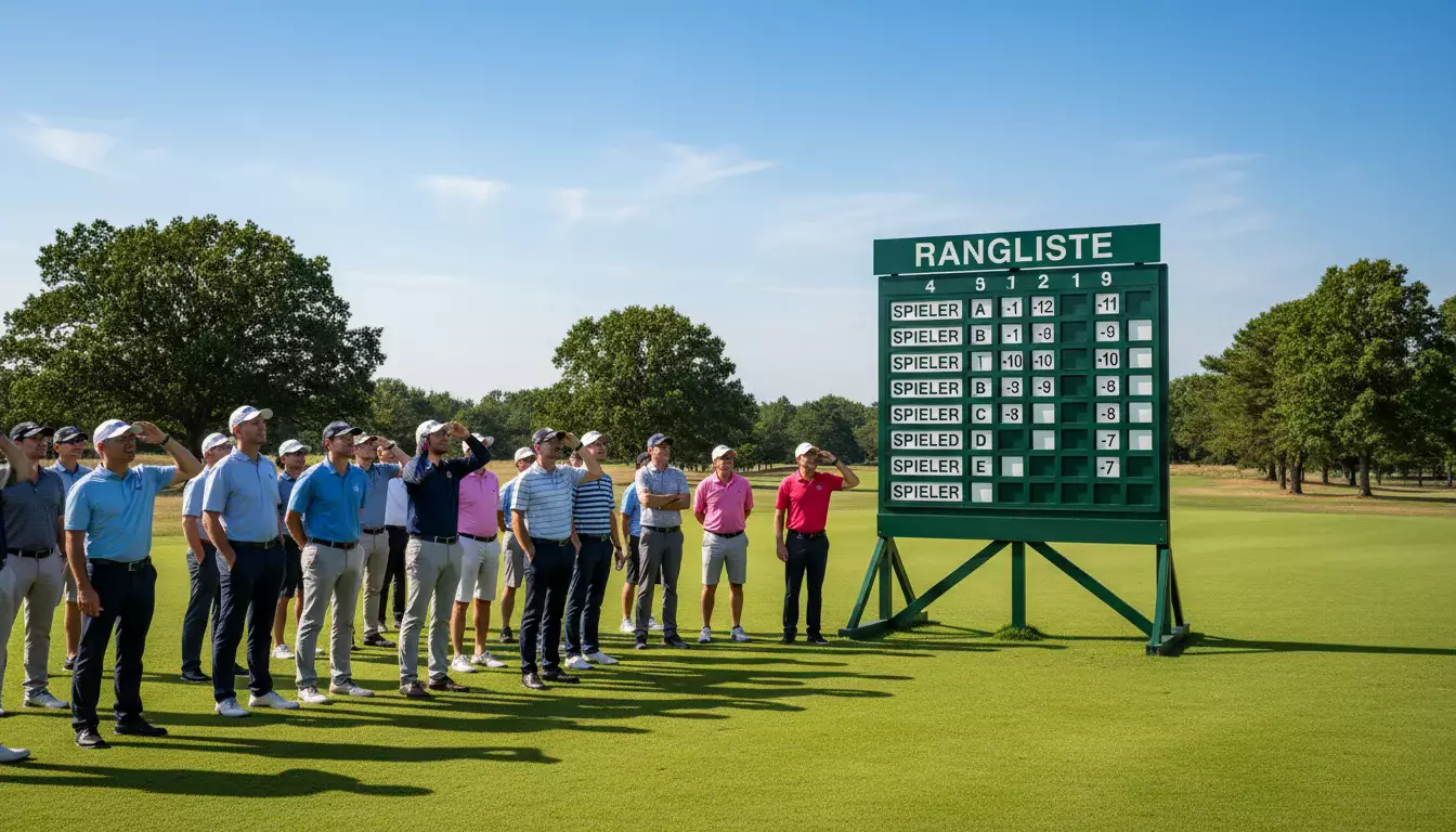 Leaderboard-Tafel bei einem Golfturnier mit Spielernamen